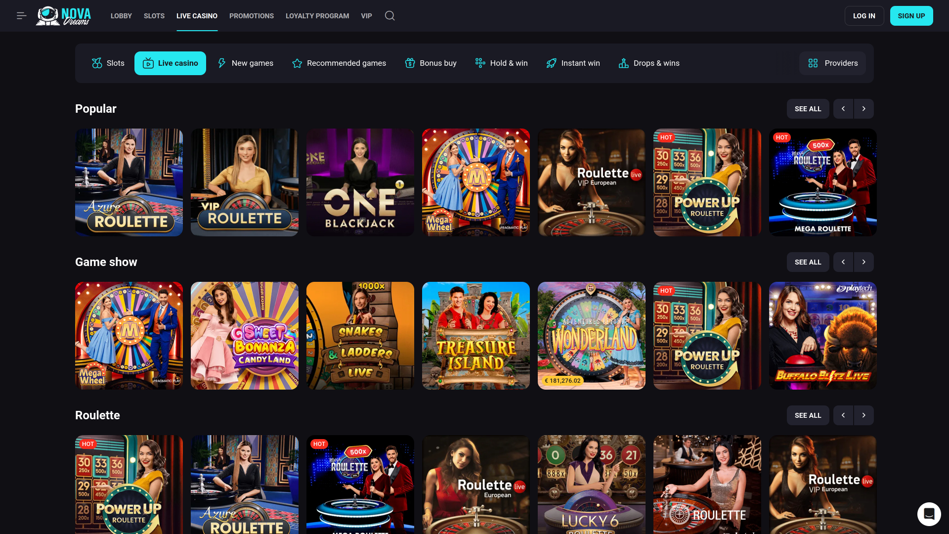 NovaDreams Casino Desktop Live dealer