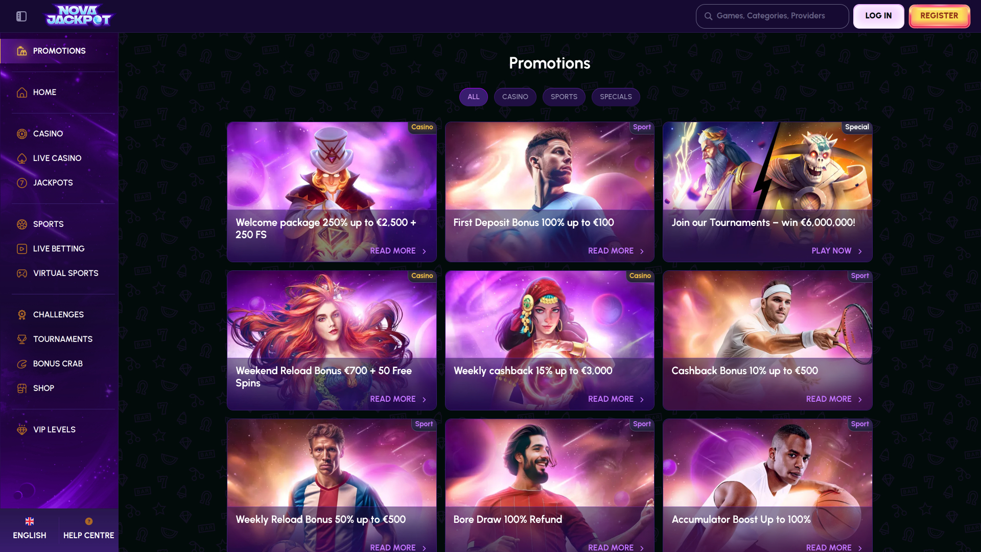 Акции казино NovaJackpot для настольных компьютеров