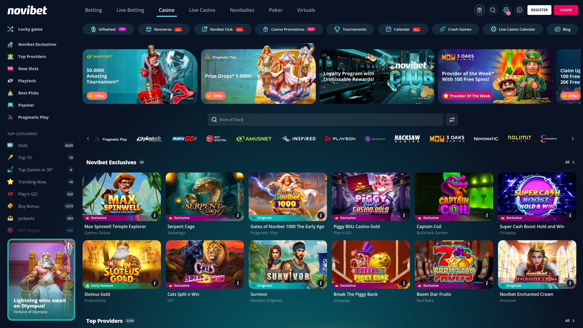 Novibet Casino Desktop-Startseite