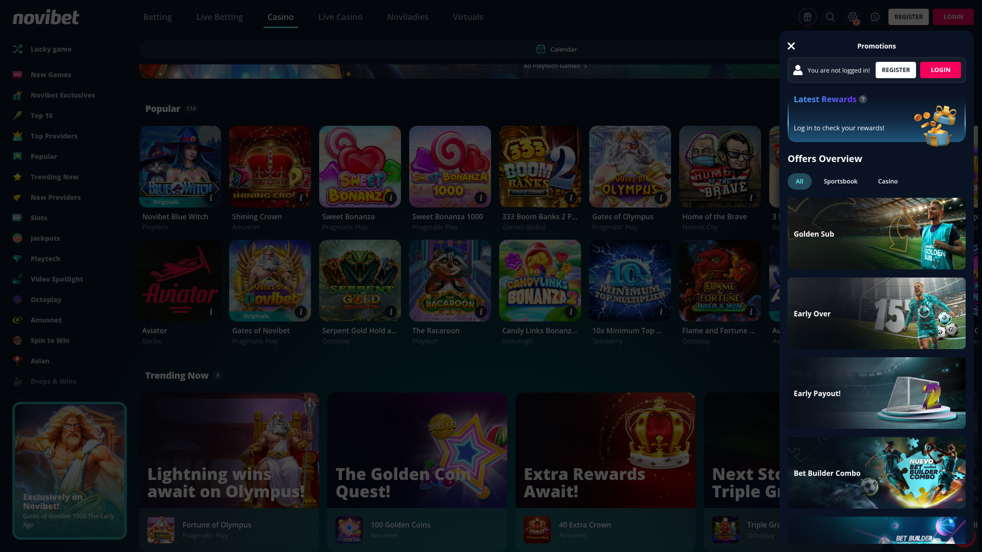 Novibet Casino Desktop-Aktionen