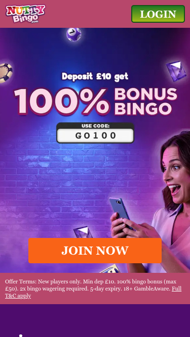 Homepage mobile del casinò Nutty Bingo
