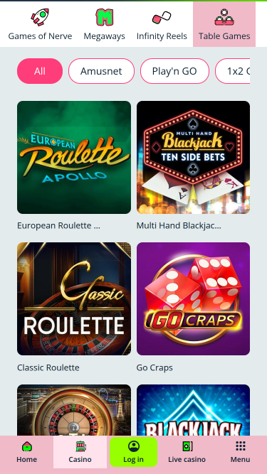 Nutz Casino Mobile Table Games