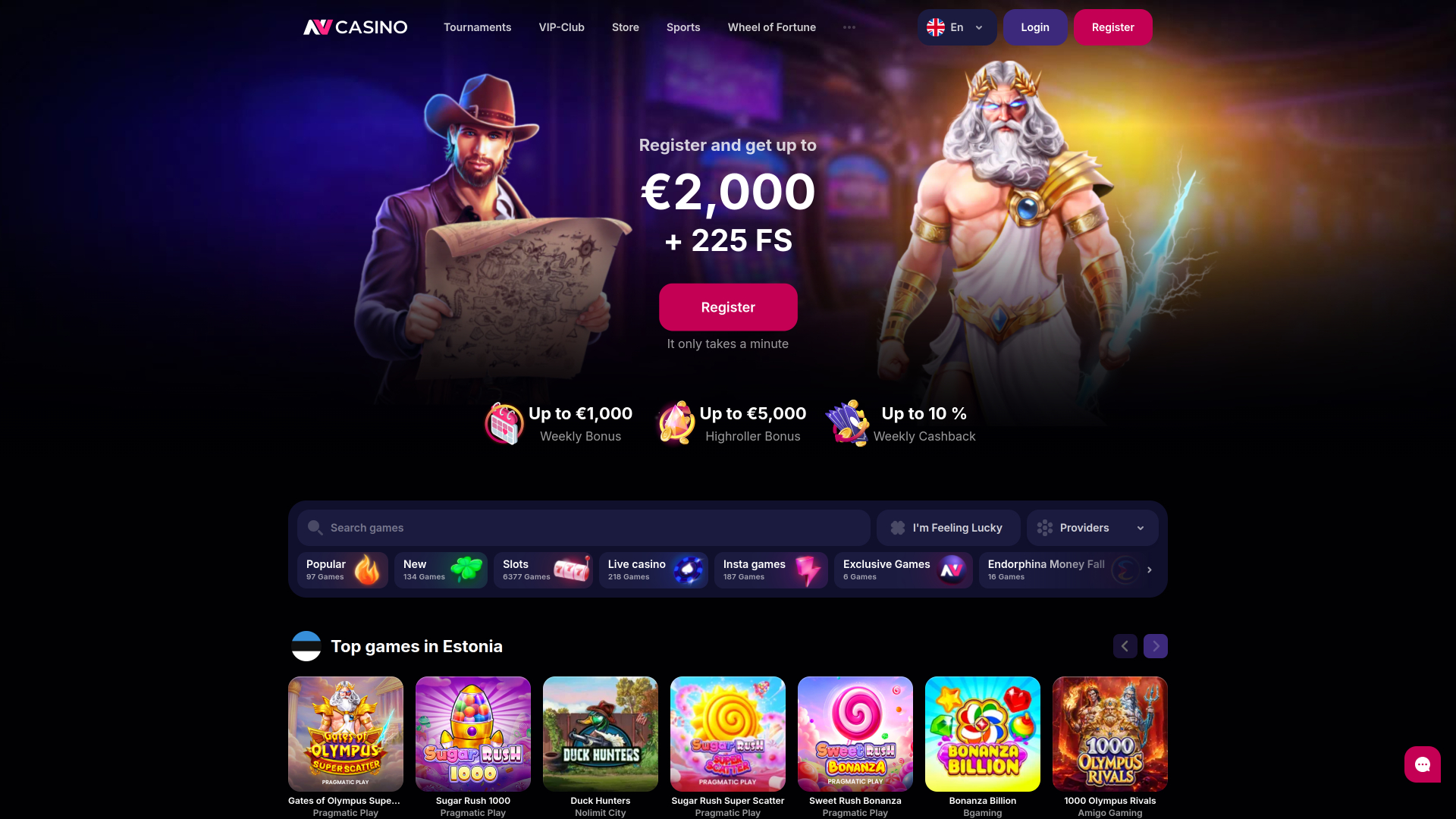 Page d'accueil du casino NV (ordinateur de bureau)