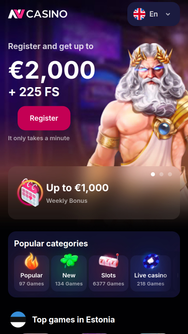 Page d'accueil mobile de NV Casino