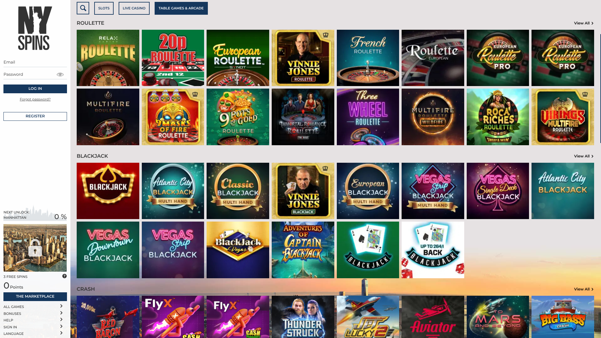 NYspins Casino Desktop Table Games