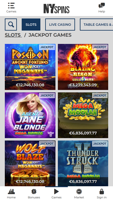 NYspins Casino Mobile Jackpot
