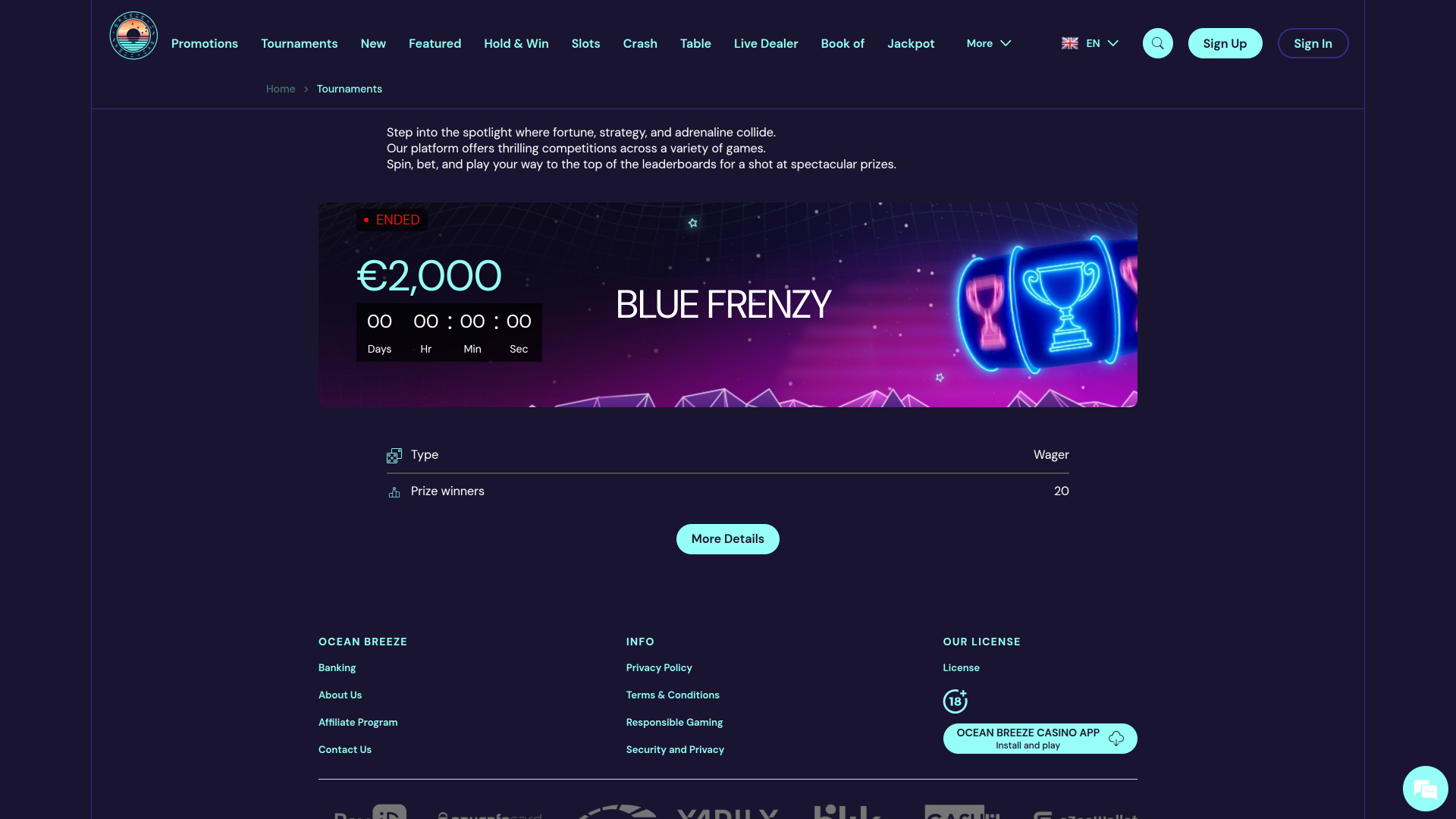 Tournois sur ordinateur du casino Ocean Breeze