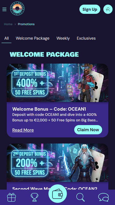 Promotions mobiles du casino Ocean Breeze