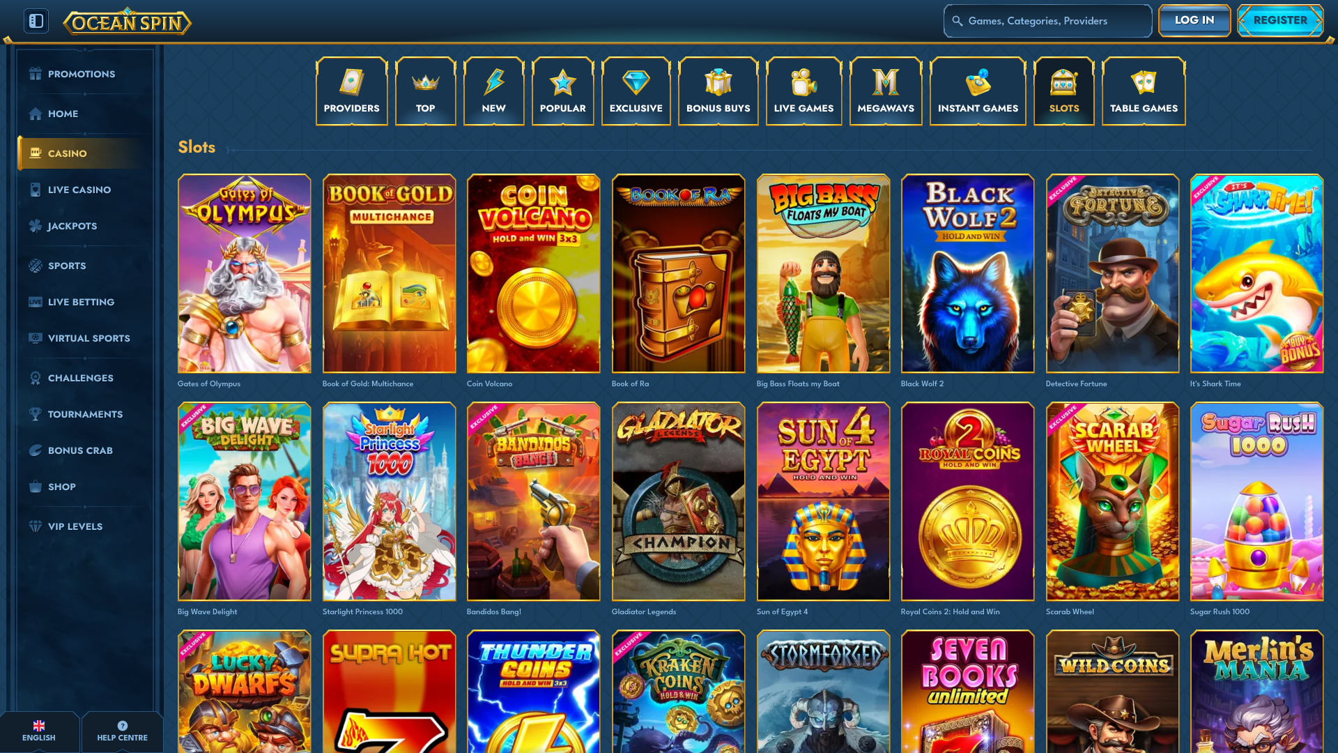 Jeux de casino Oceanspin sur ordinateur