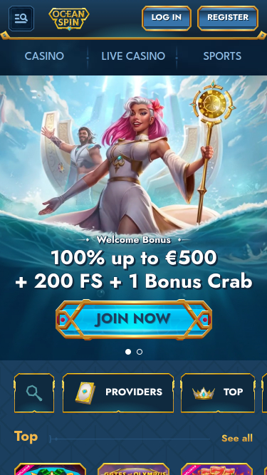 Page d'accueil mobile du casino Oceanspin