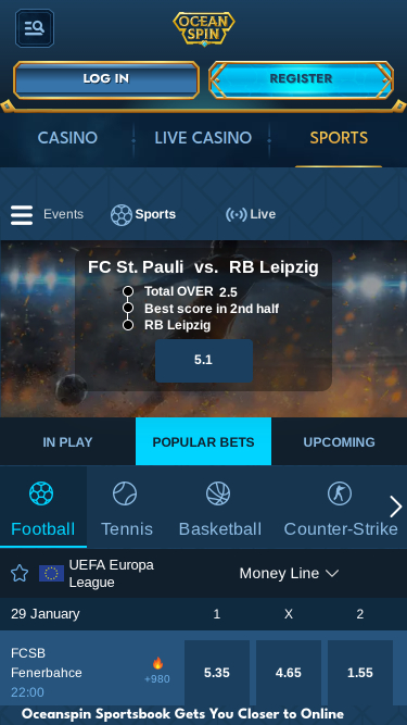Sports mobiles du casino Oceanspin
