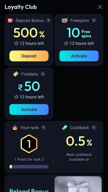 Promotions mobiles du casino Odds96