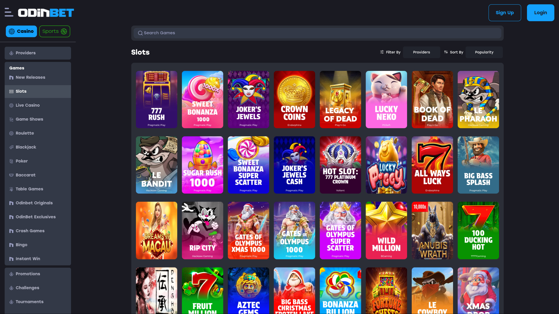 Giochi desktop del casinò Odinbet