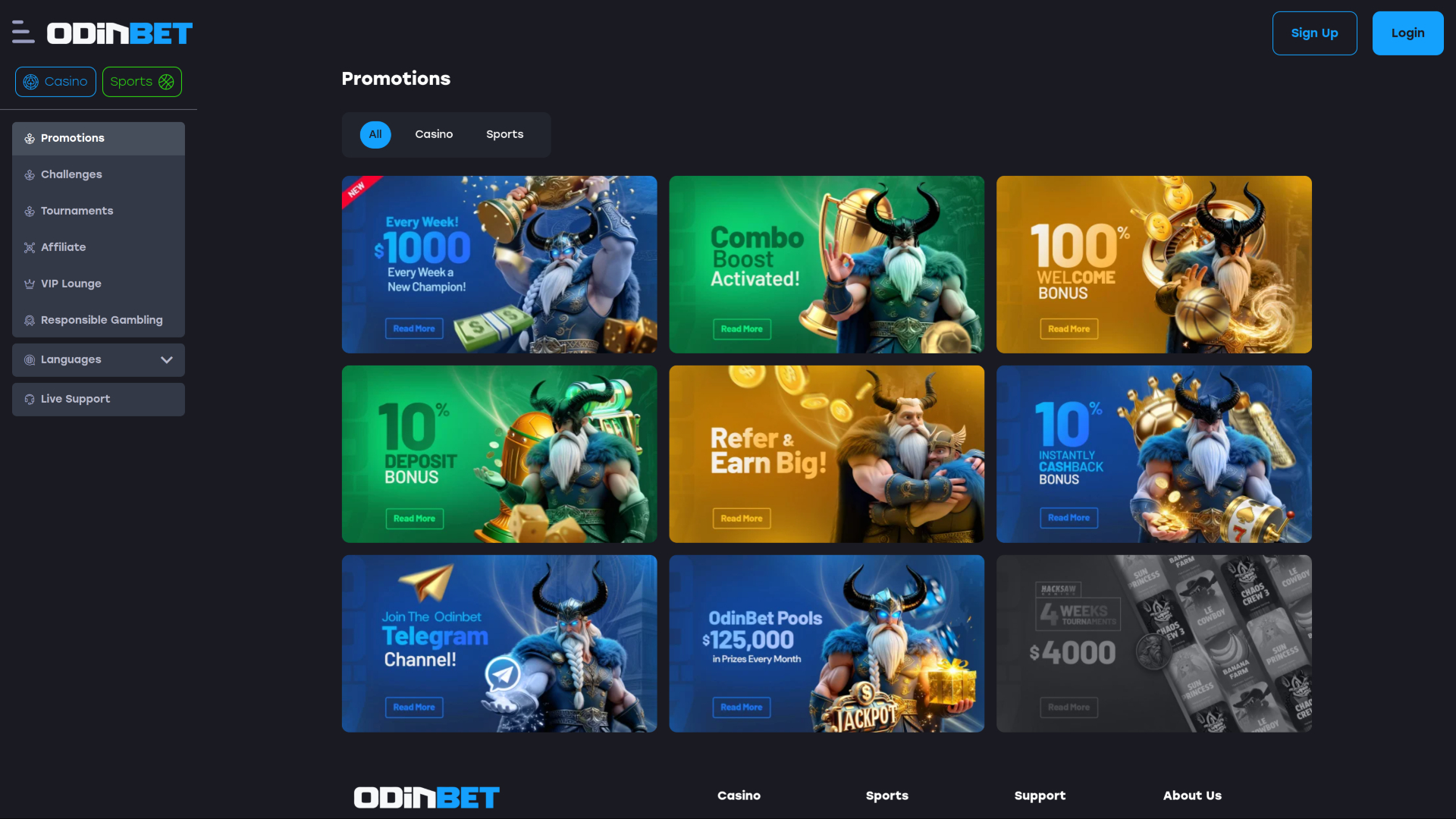 Promozioni desktop del casinò Odinbet