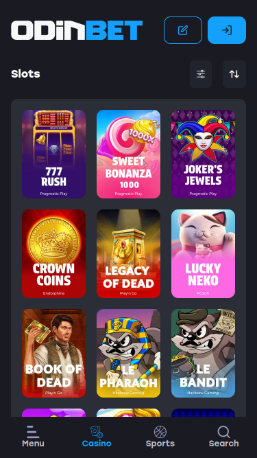 Giochi per dispositivi mobili del casinò Odinbet
