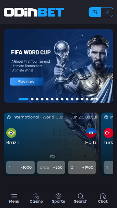Homepage mobile di Odinbet Casino