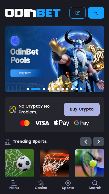 Homepage mobile di Odinbet Casino