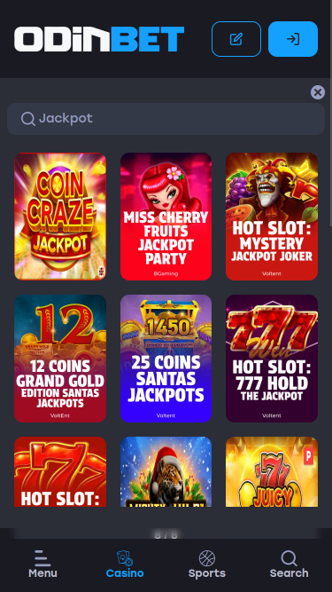 Jackpot mobile del casinò Odinbet