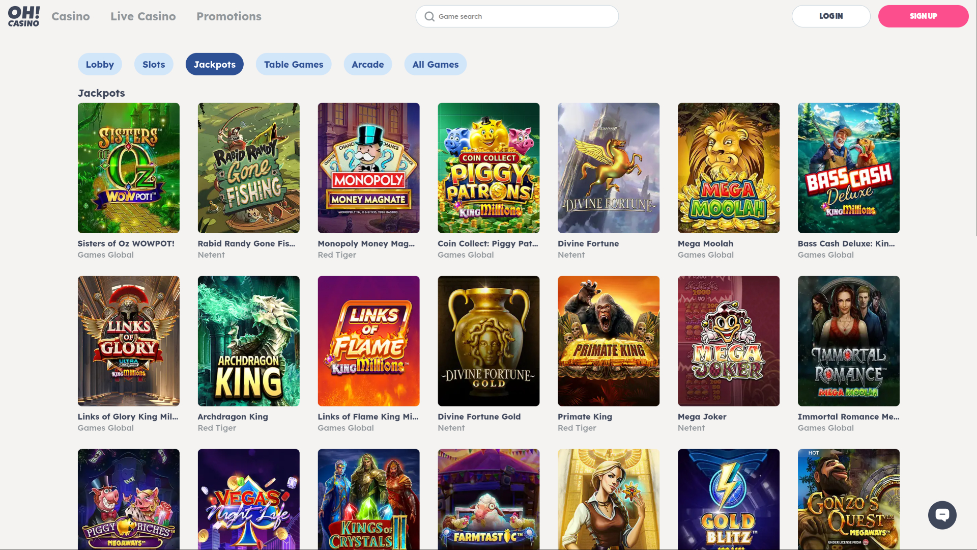 Oh Casino Jackpot Desktop