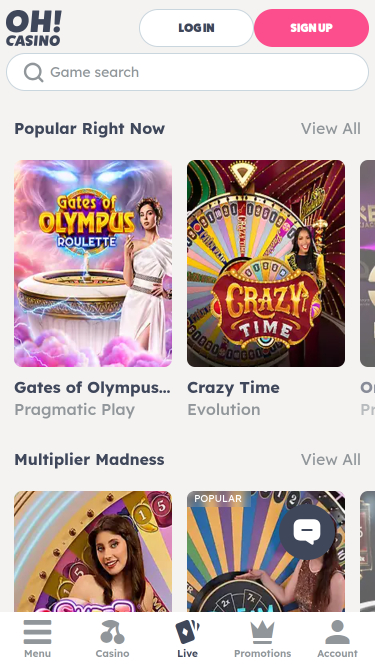 Oh Casino Live Dealer Mobile