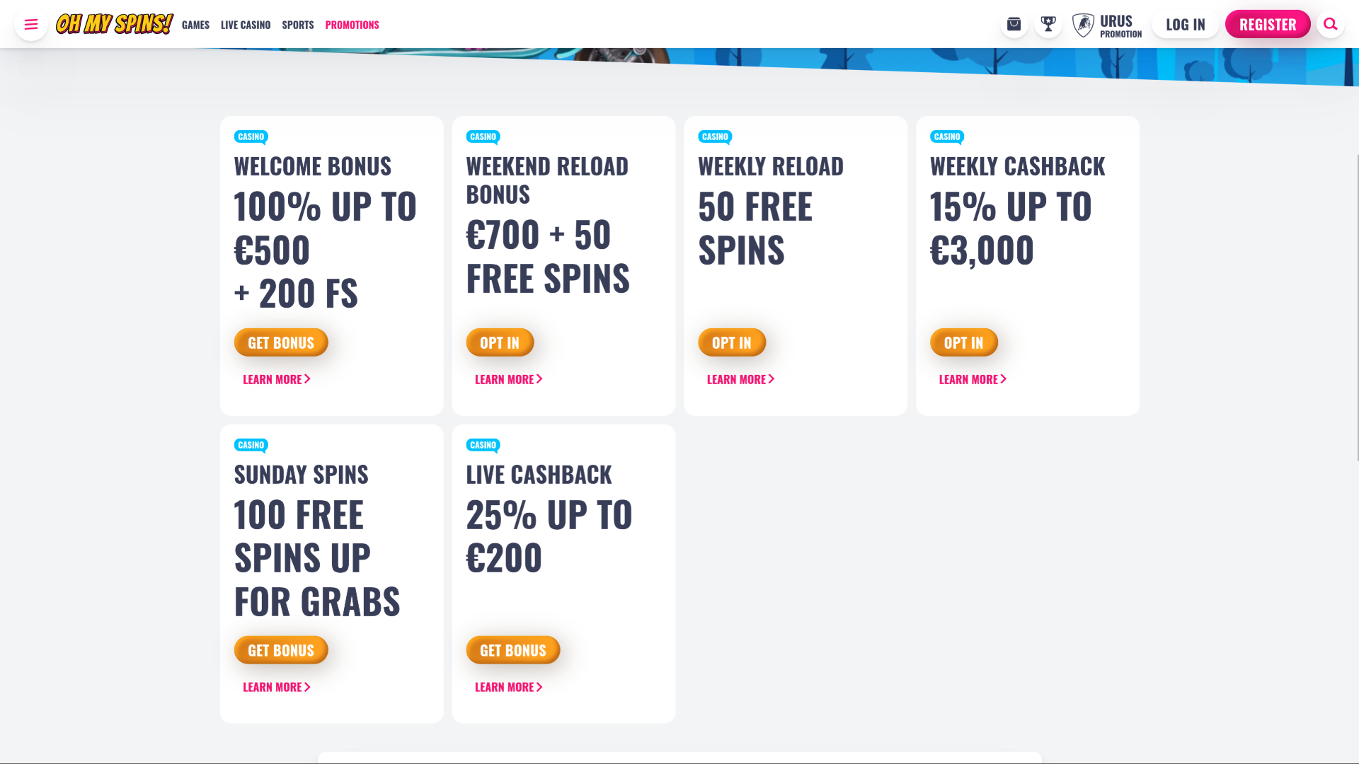 Promotions pour ordinateur de bureau du casino Oh My Spins