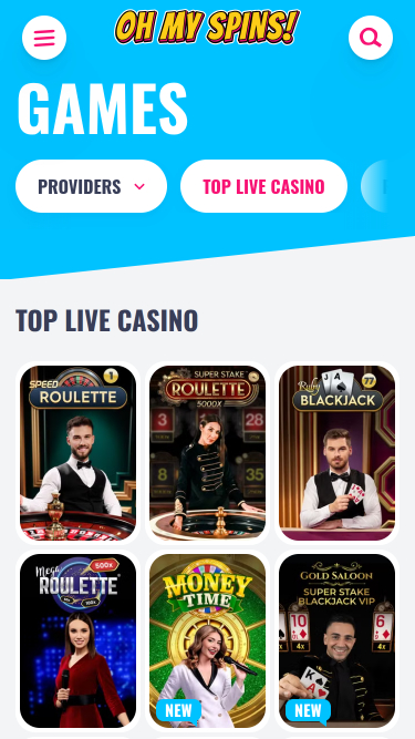 Oh My Spins Casino Mobile Croupier en direct