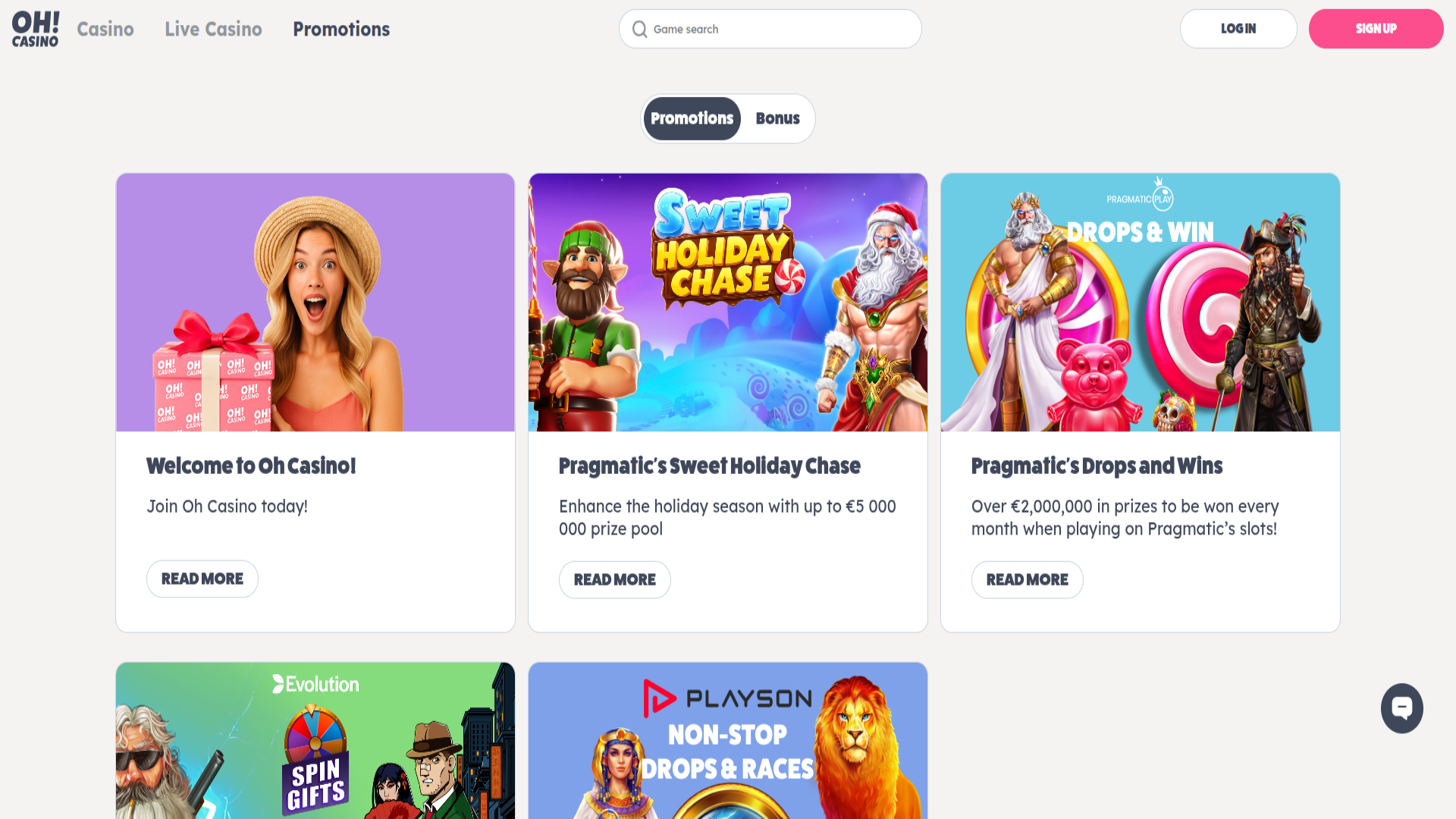 Capture d'écran des promotions de Oh Casino pour ordinateur