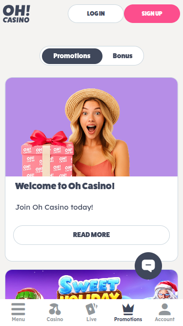 Capture d'écran des promotions de Oh Casino pour mobile