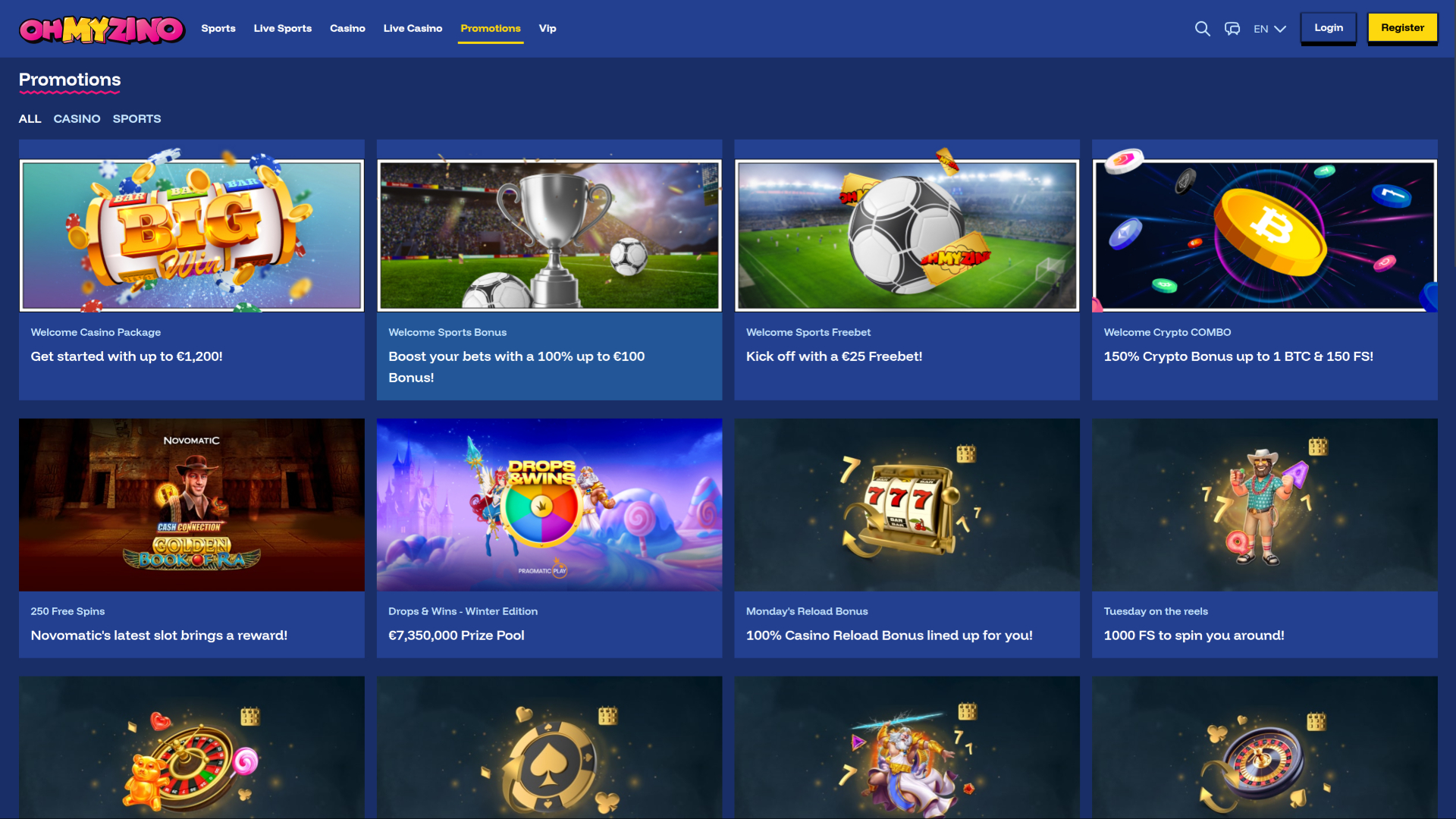 Promotions sur ordinateur du casino OhMyZino