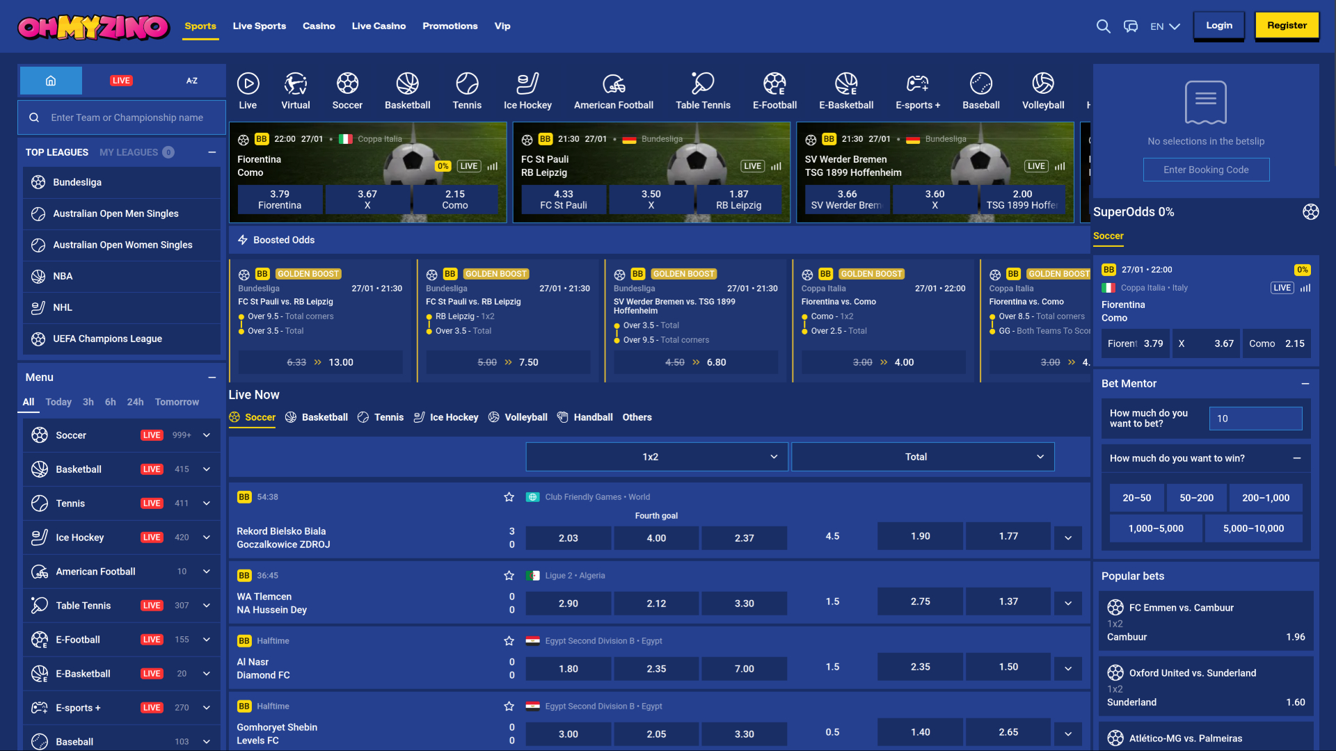 Paris sportifs sur ordinateur du casino OhMyZino