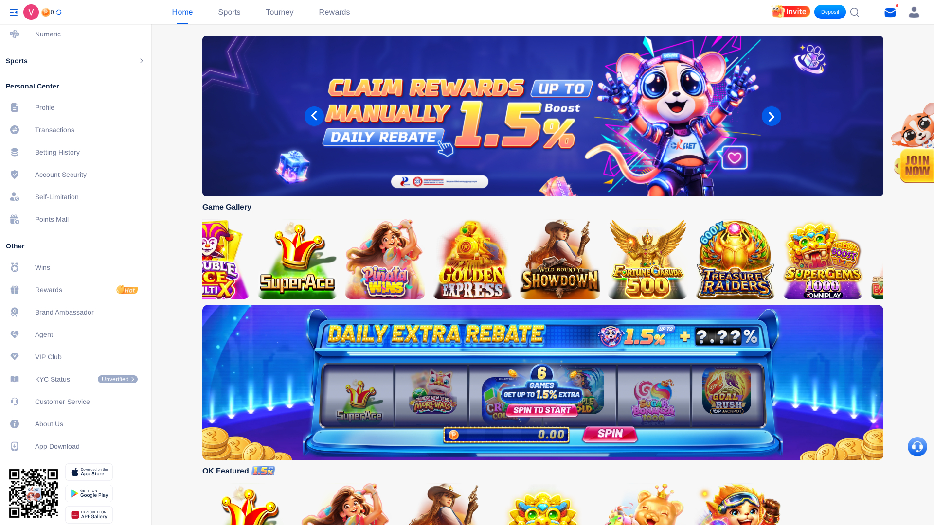 Главная страница казино OKBet для настольных компьютеров