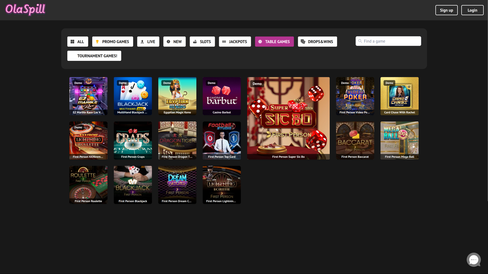 Jeux de table de casino Olaspill sur ordinateur