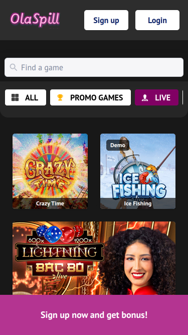 Casino mobile Olaspill avec croupier en direct