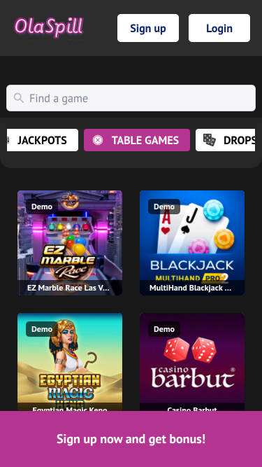 Jeux de table mobiles du casino Olaspill