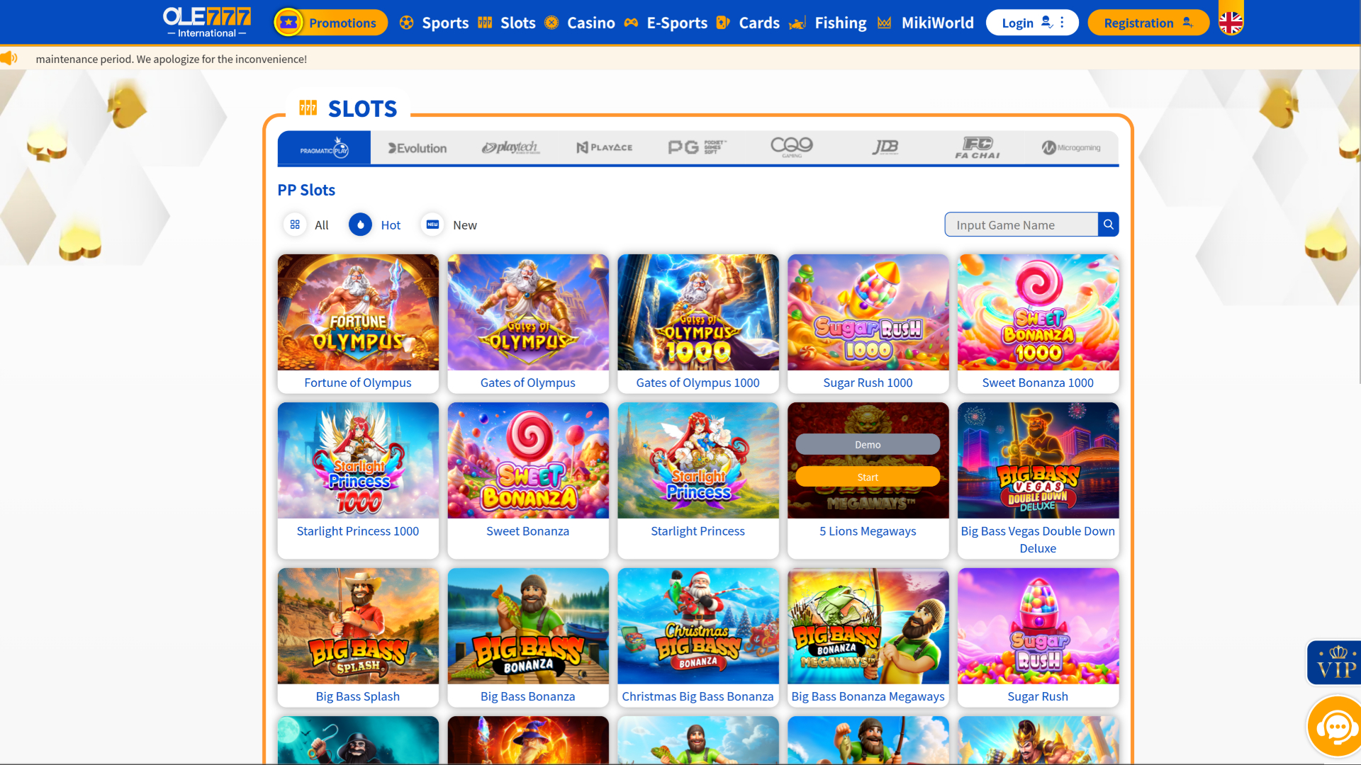 Juegos de escritorio del casino Ole777