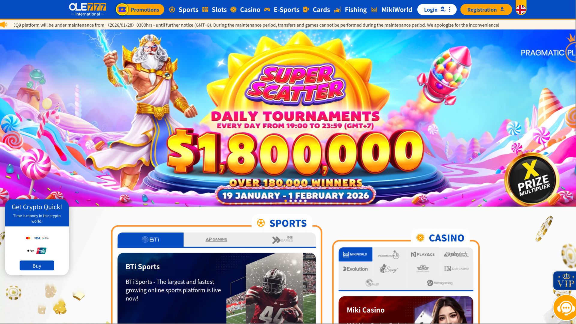 Página de inicio del casino Ole777 para escritorio