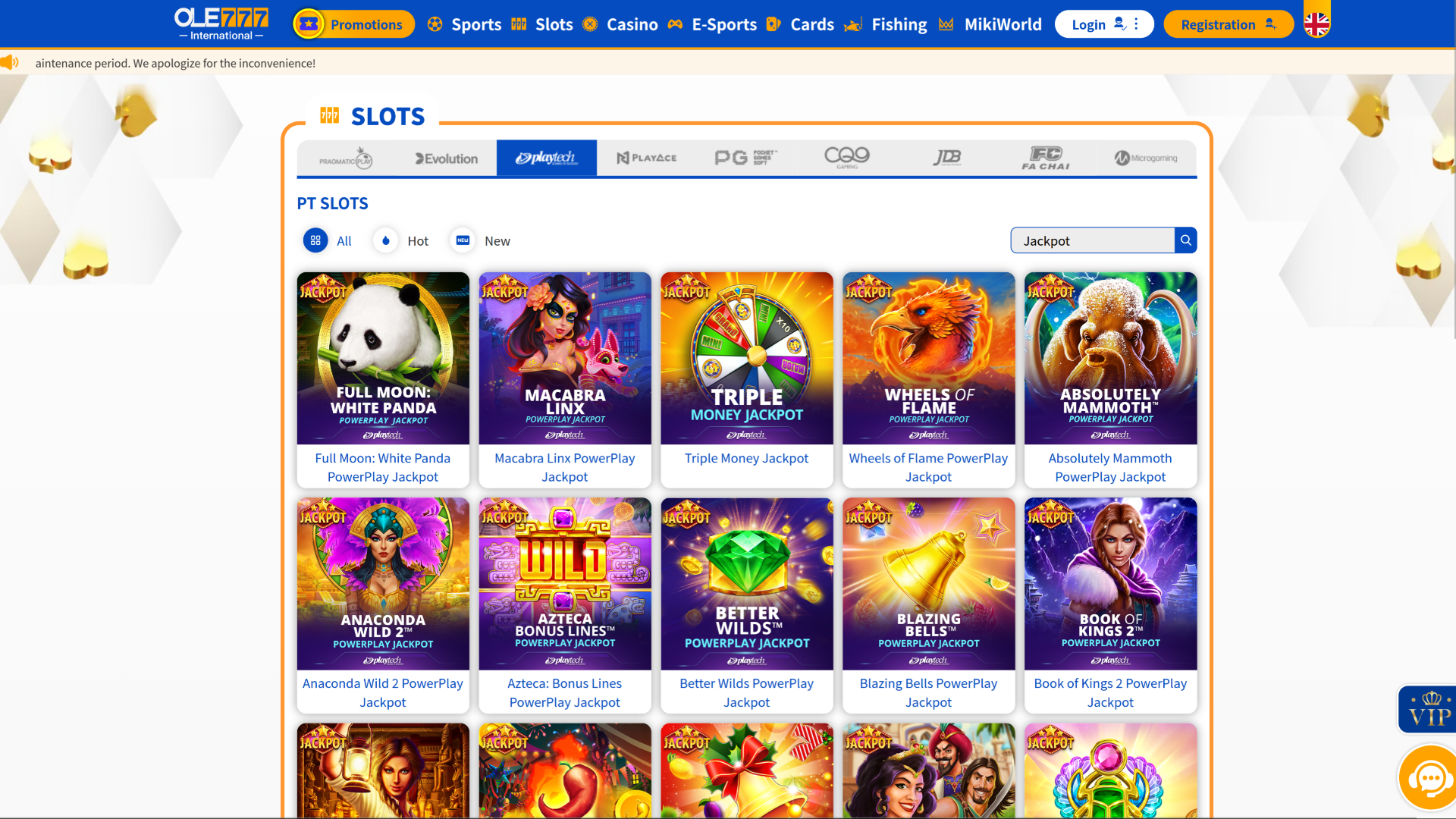 Jackpot de escritorio del casino Ole777