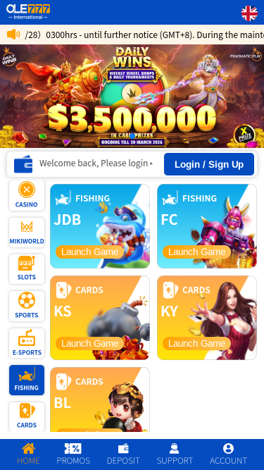 Juegos de pesca móvil del casino Ole777