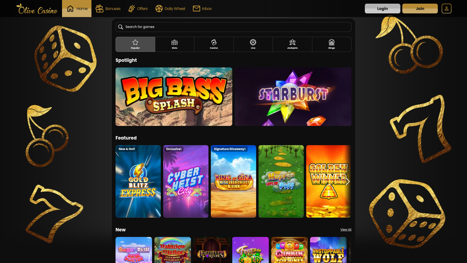 Jeux de casino Olive sur ordinateur