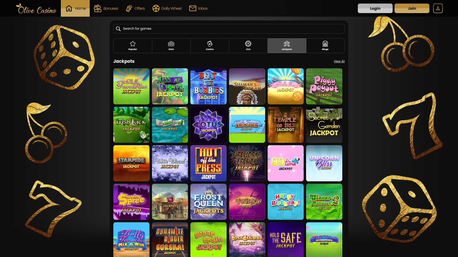 Jackpot de bureau du casino Olive