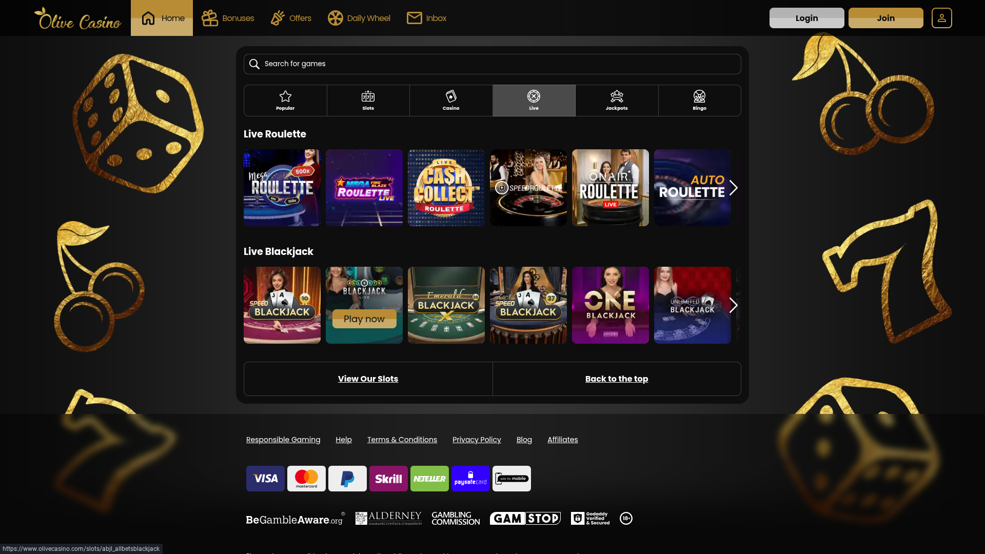 Olive Casino avec croupier en direct sur ordinateur