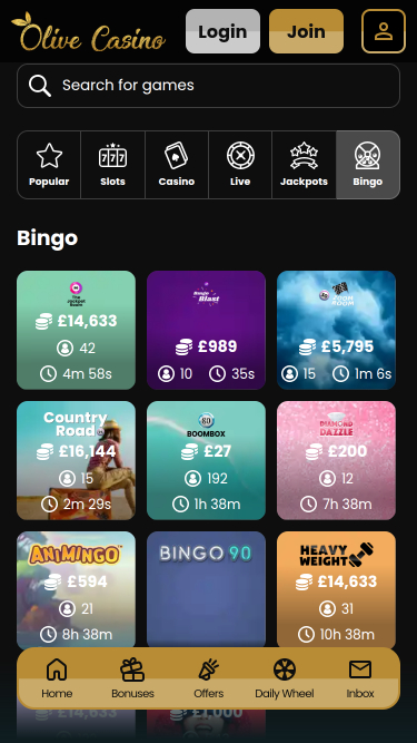 Bingo mobile d'Olive Casino