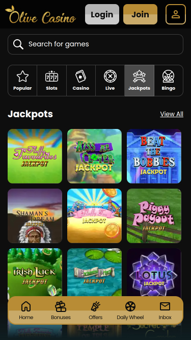 Jackpot mobile du casino Olive