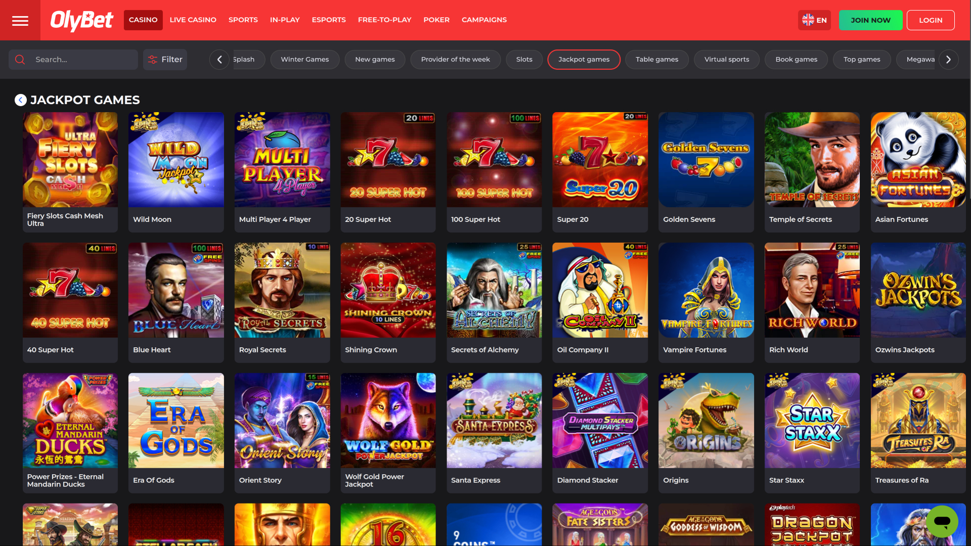 Olybet Casino Desktop Jackpot