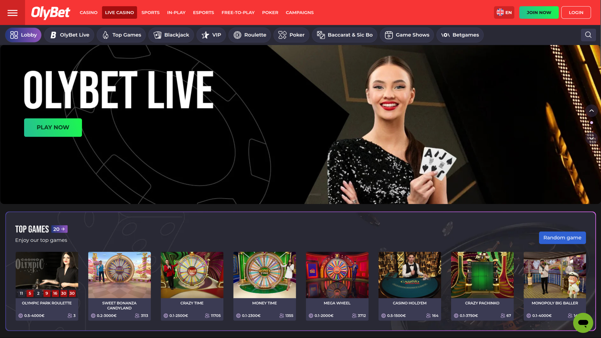 Olybet Casino Desktop Live-Dealer