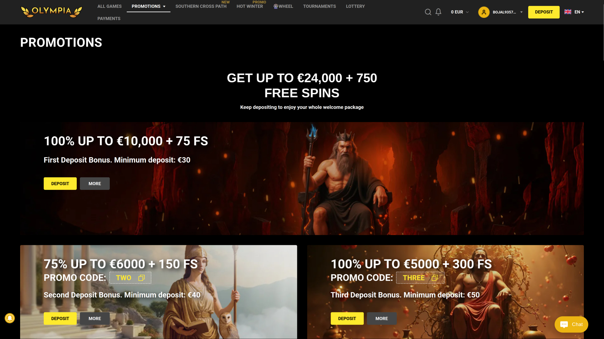 Promotions Olympia Casino sur ordinateur