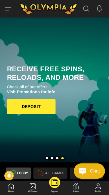 Page d'accueil mobile du casino Olympia