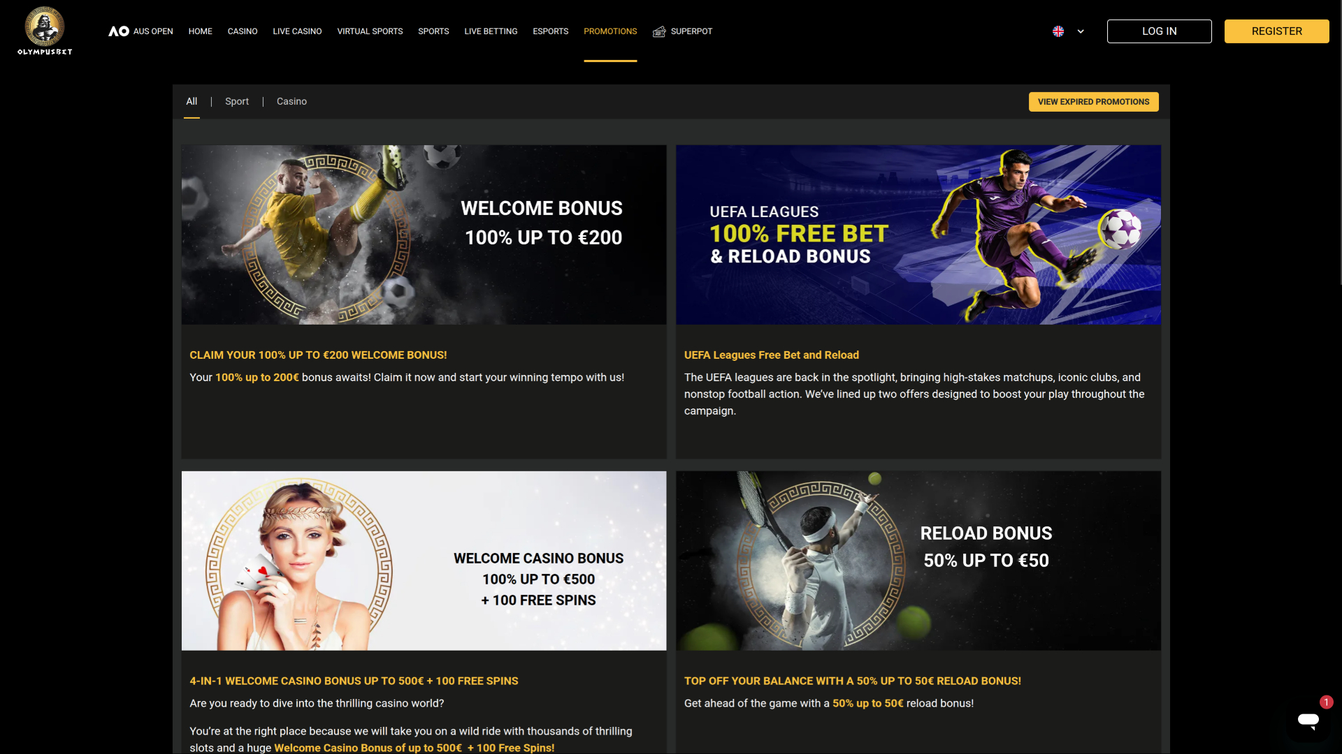 Promociones de escritorio del casino Olympusbet