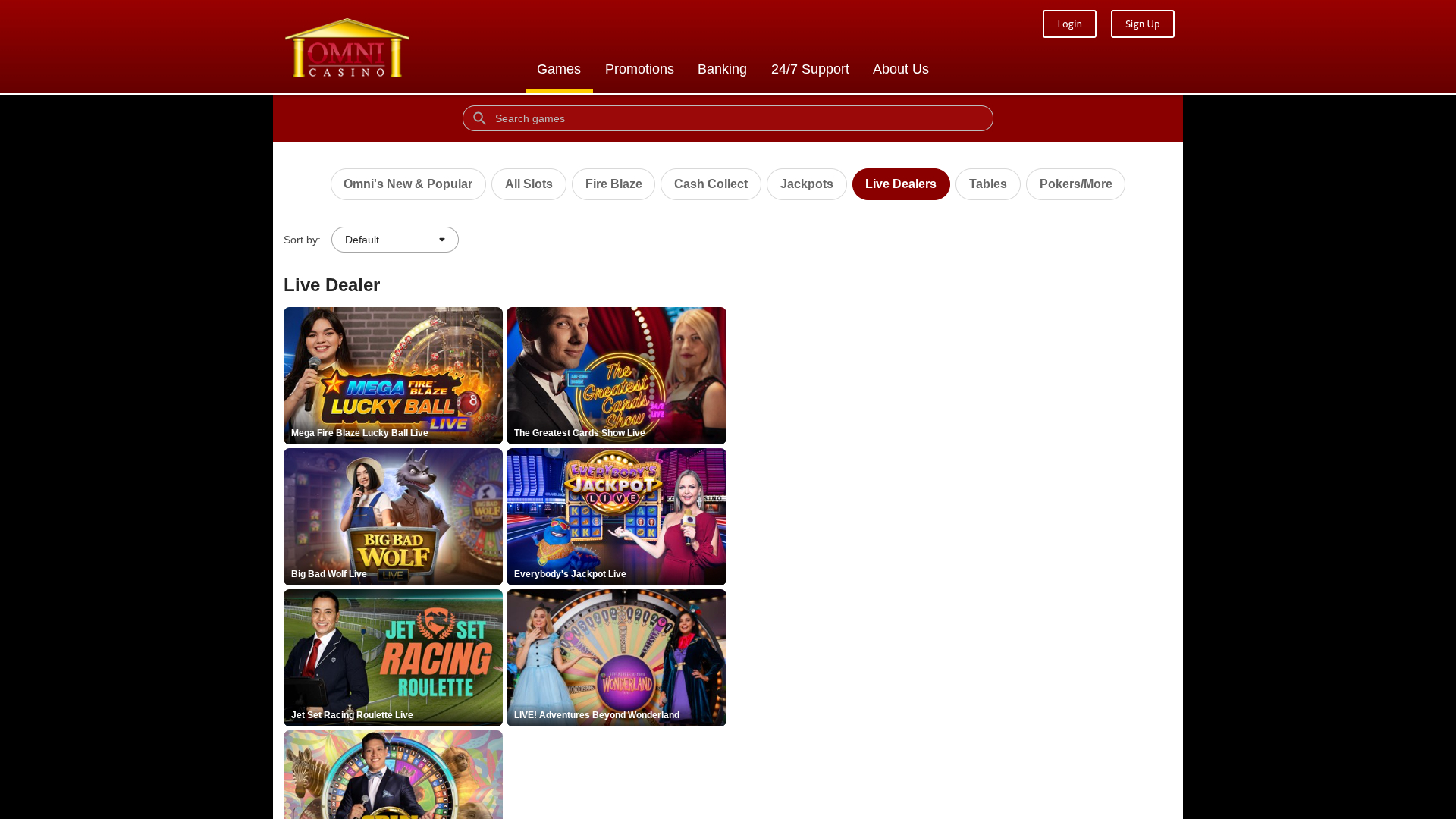 Omni Casino Desktop avec croupier en direct