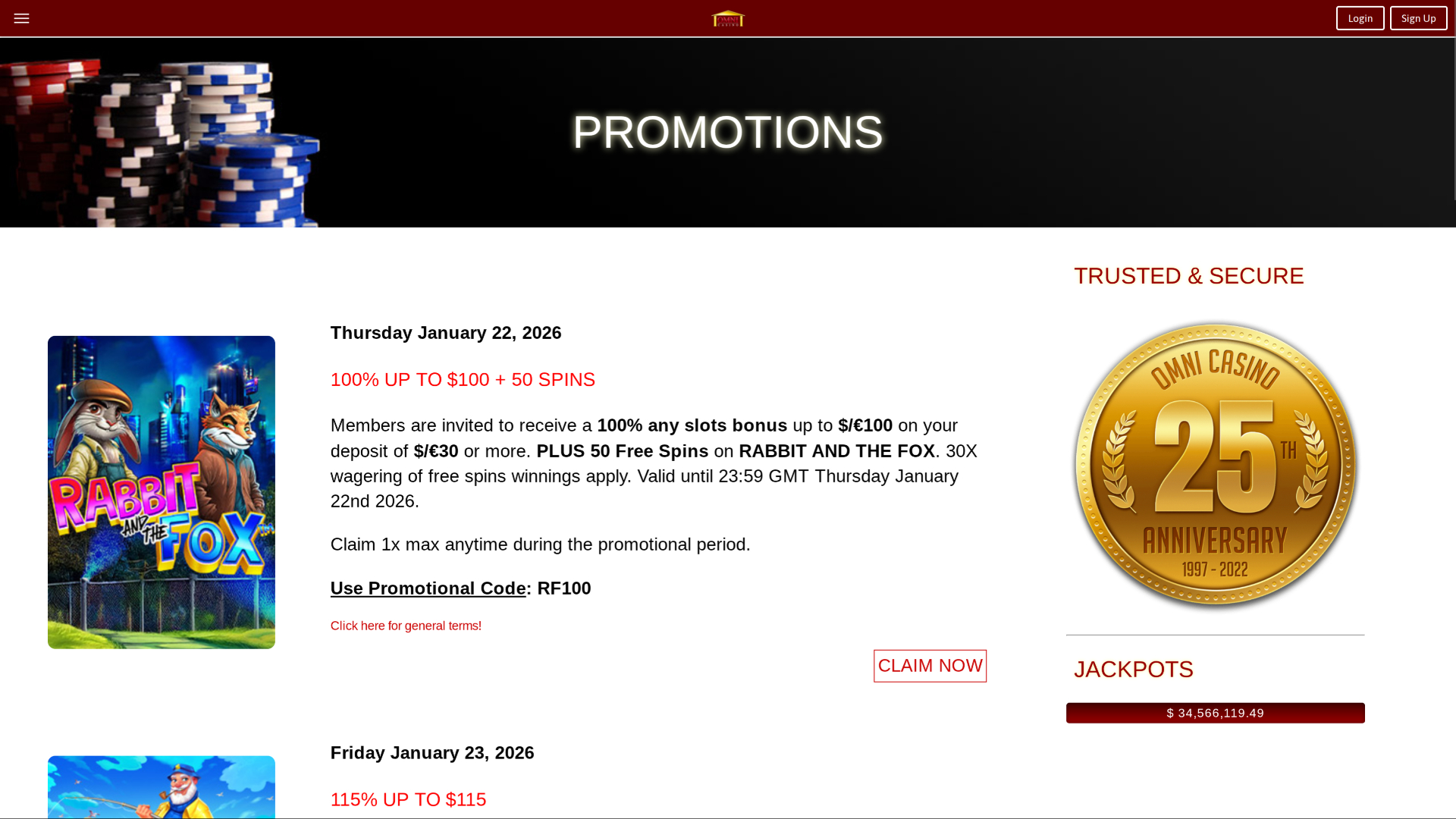 Promotions Omni Casino sur ordinateur